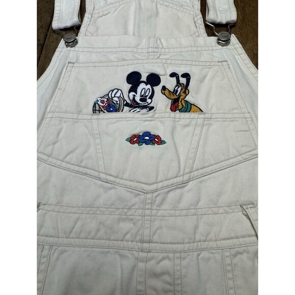 Vintage 90s Disney Mickey Unlimited Jerry Leigh White Bib Overall Shorts Embroid - Picture 2 of 8